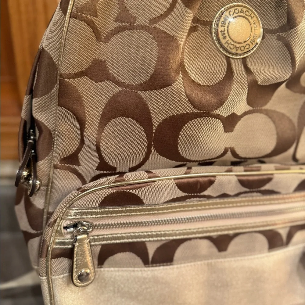 Coach Bag Vintage Y2K Signature Logo Brown and Tan Monogram Backpack - Picture 5 of 11
